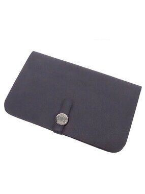 Hermes Dogon GM Blue Nuit Silver Togo Wallet